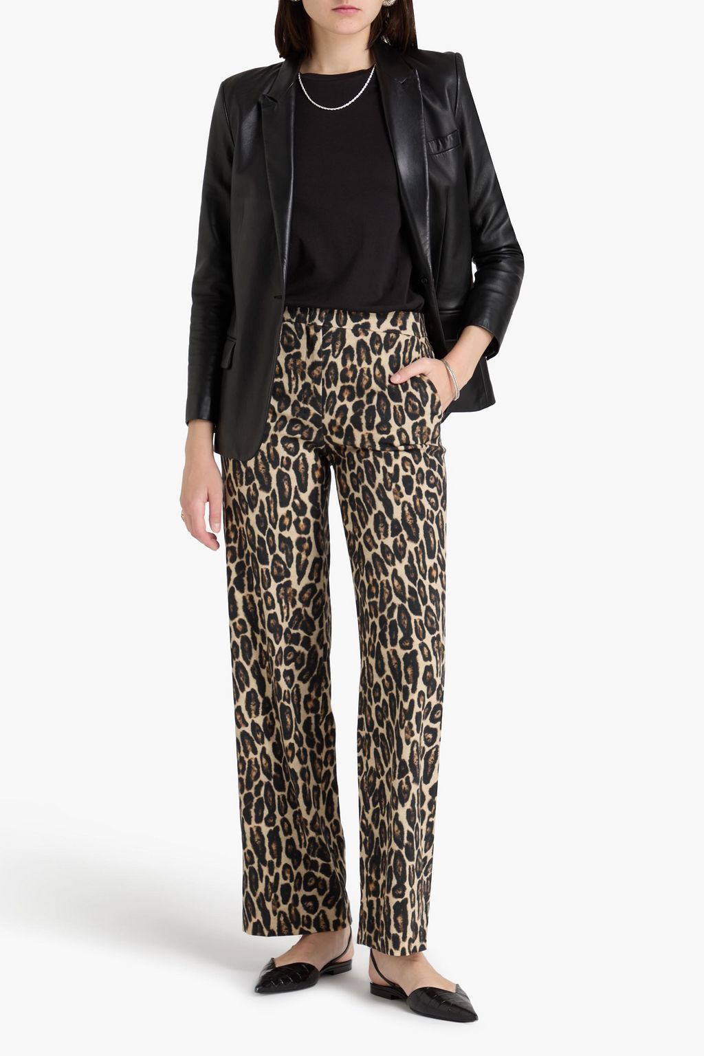 THEORY Leopard-print wool-blend twill wide-leg pants