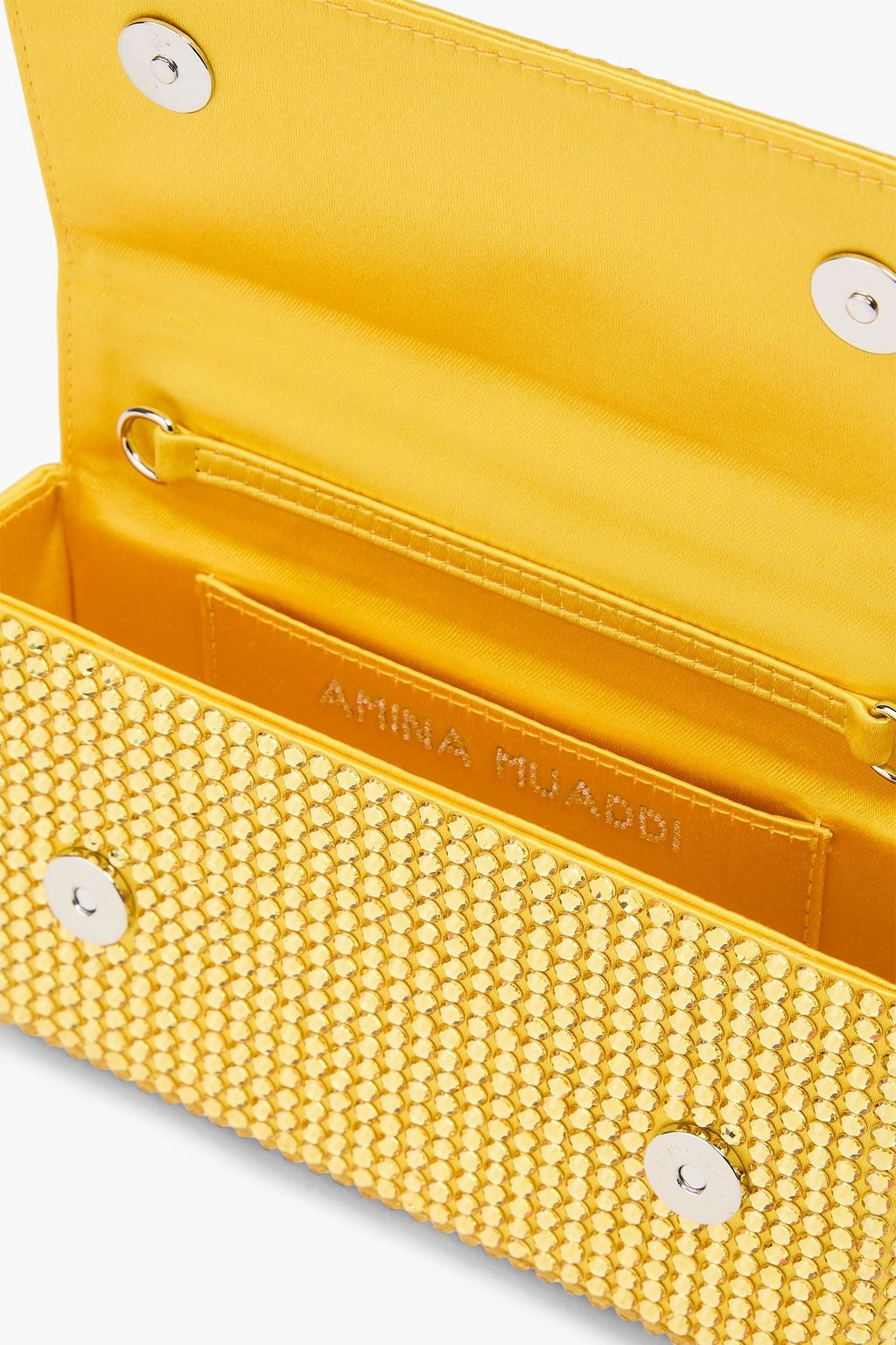 AMINA MUADDI Crystal-embellished satin clutch