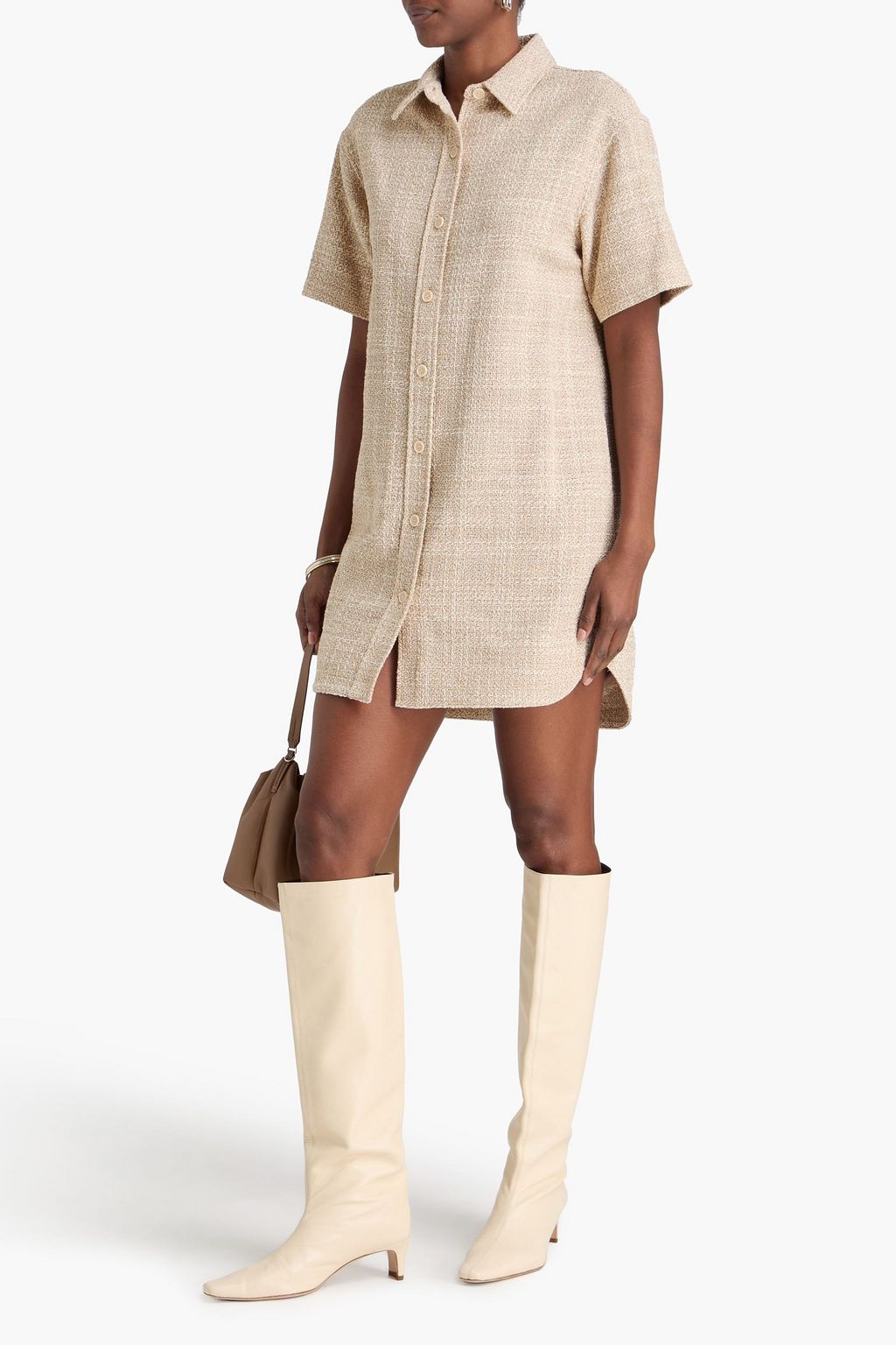 THEORY Cotton-blend tweed mini shirt dress