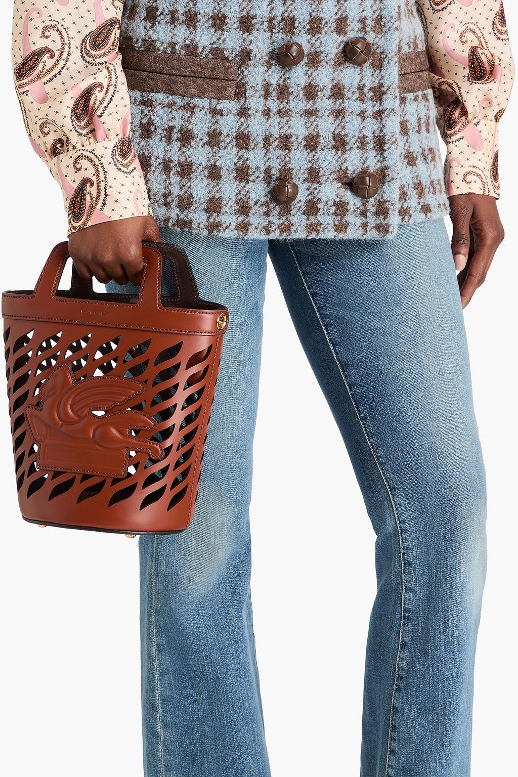 ETRO Cutout leather bucket bag