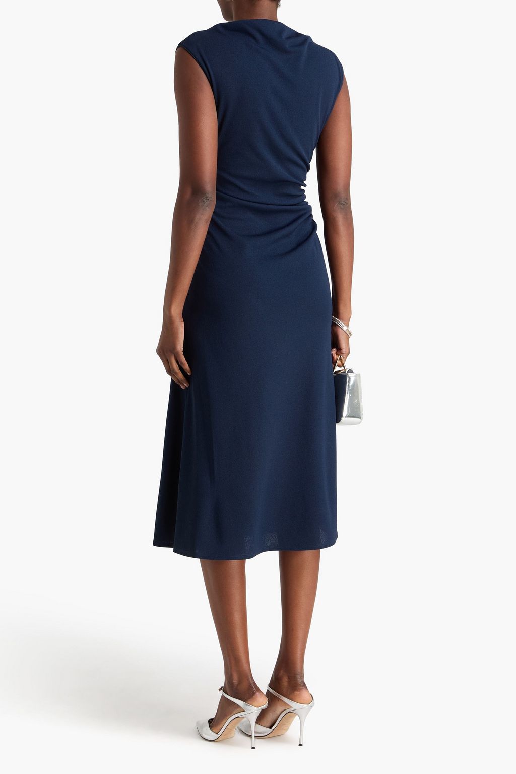 THEORY فستان متوسط الطول من الكريب بتصميم درابيه