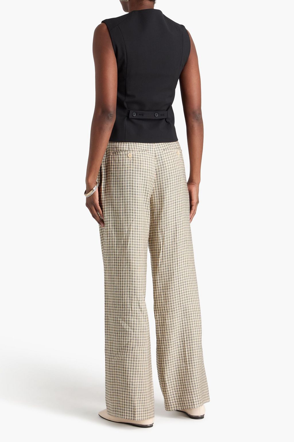 THEORY Gingham linen-blend twill wide-leg pants