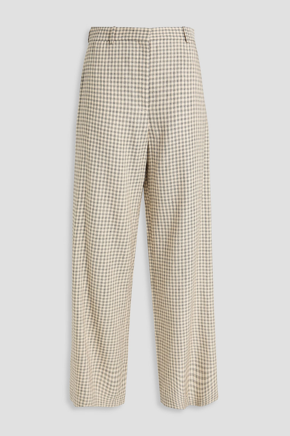 Theory Gingham Linen-blend Twill Wide-leg Pants In Neutral