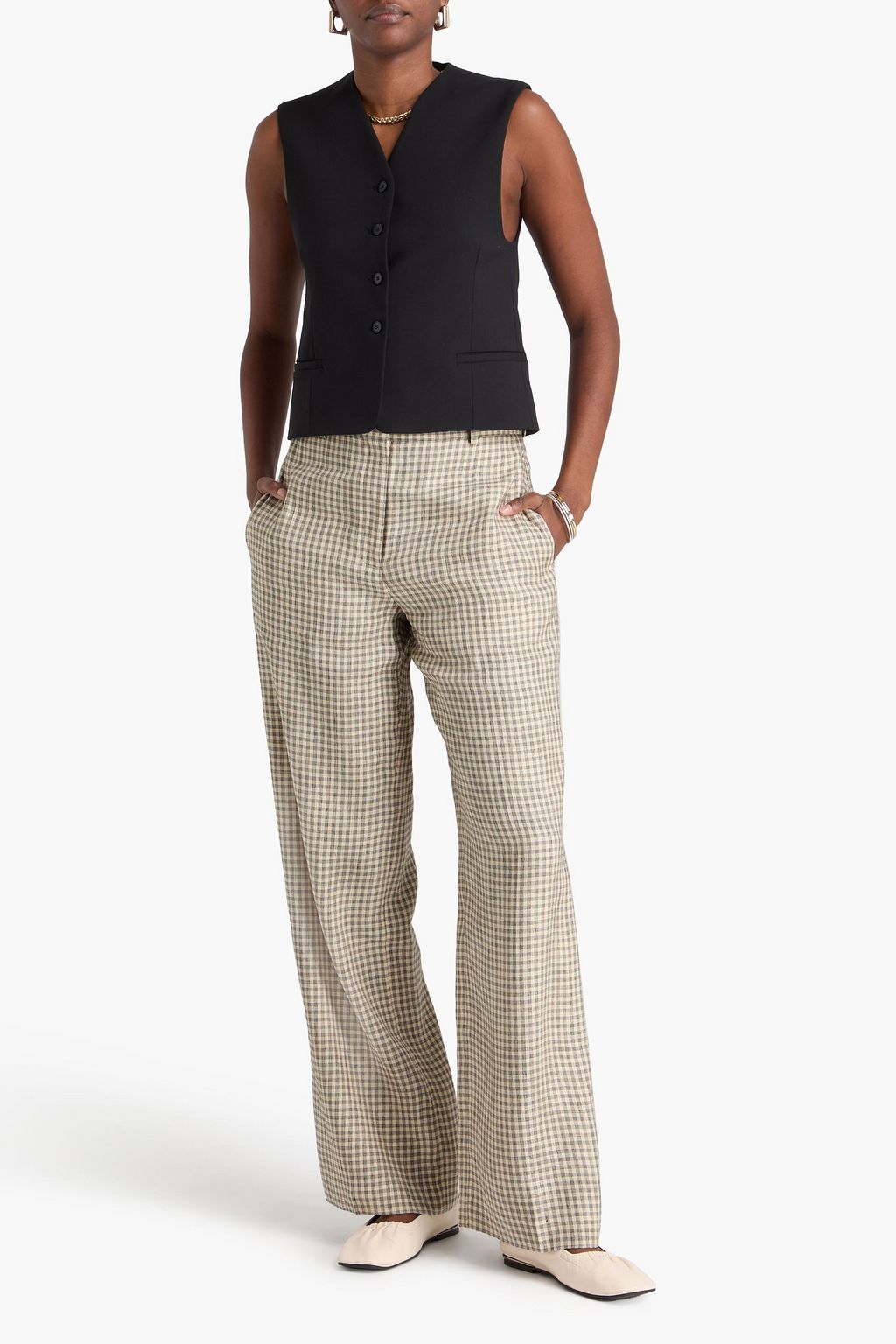 THEORY Gingham linen-blend twill wide-leg pants