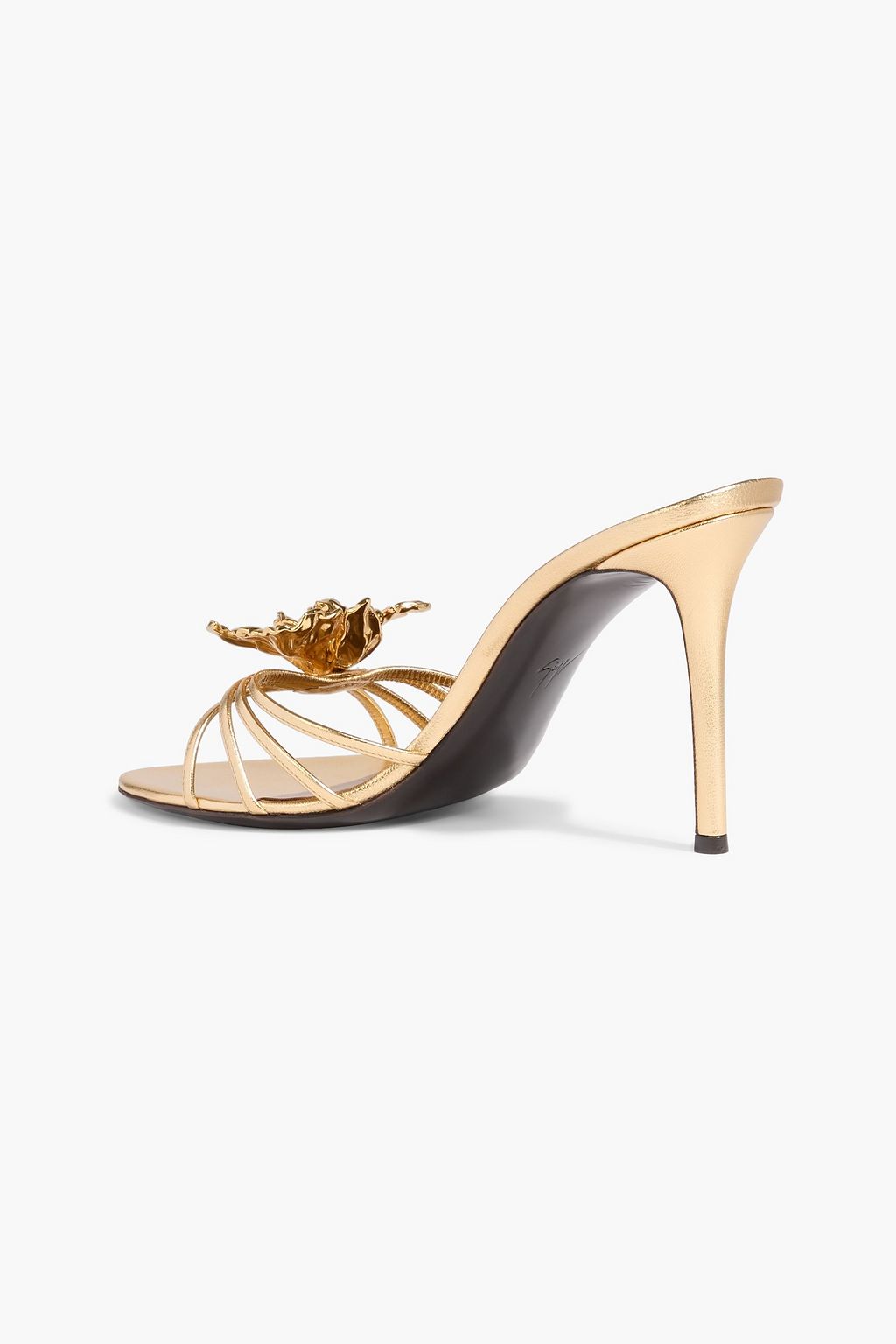 GIUSEPPE ZANOTTI Orchid floral-appliquéd metallic leather mules