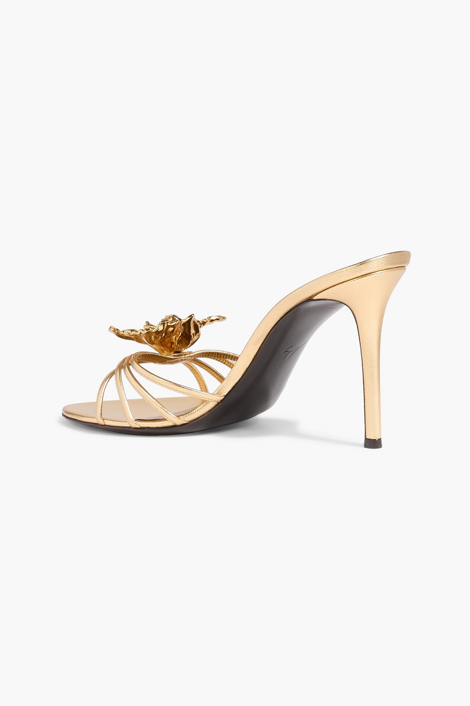 Giuseppe Zanotti Orchid Floral-appliquéd Metallic Leather Mules In Gold