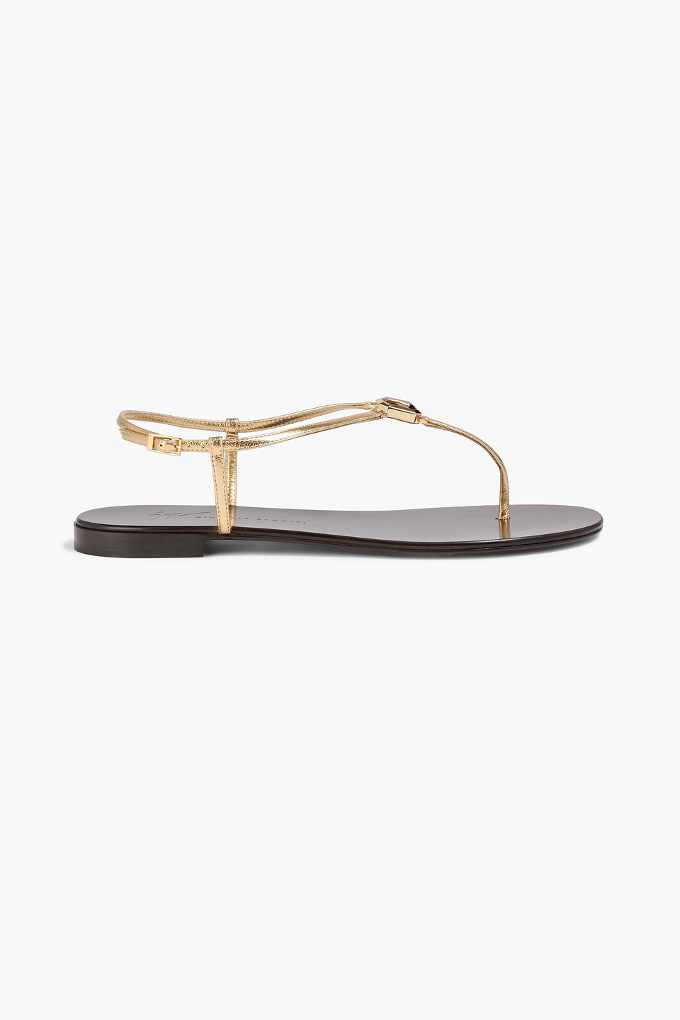 giuseppe zanotti - cameliee crystal-embellished metallic leather sandals - metallic - eu 38