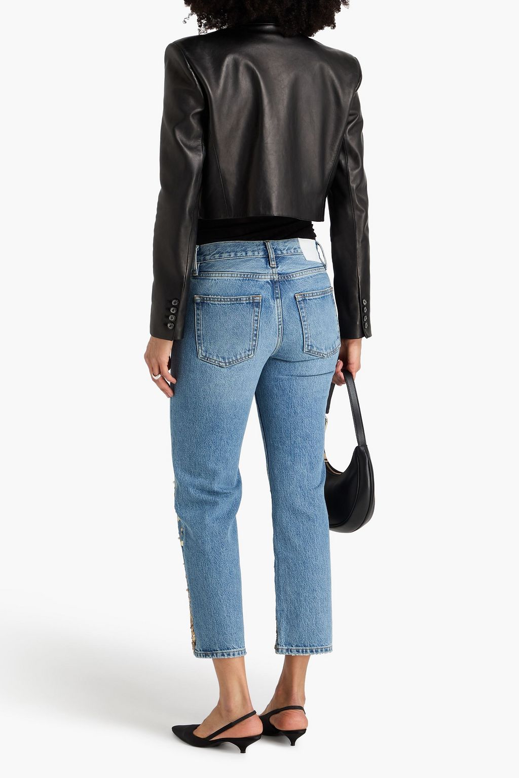 FRAME Embellished high-rise straight-leg jeans