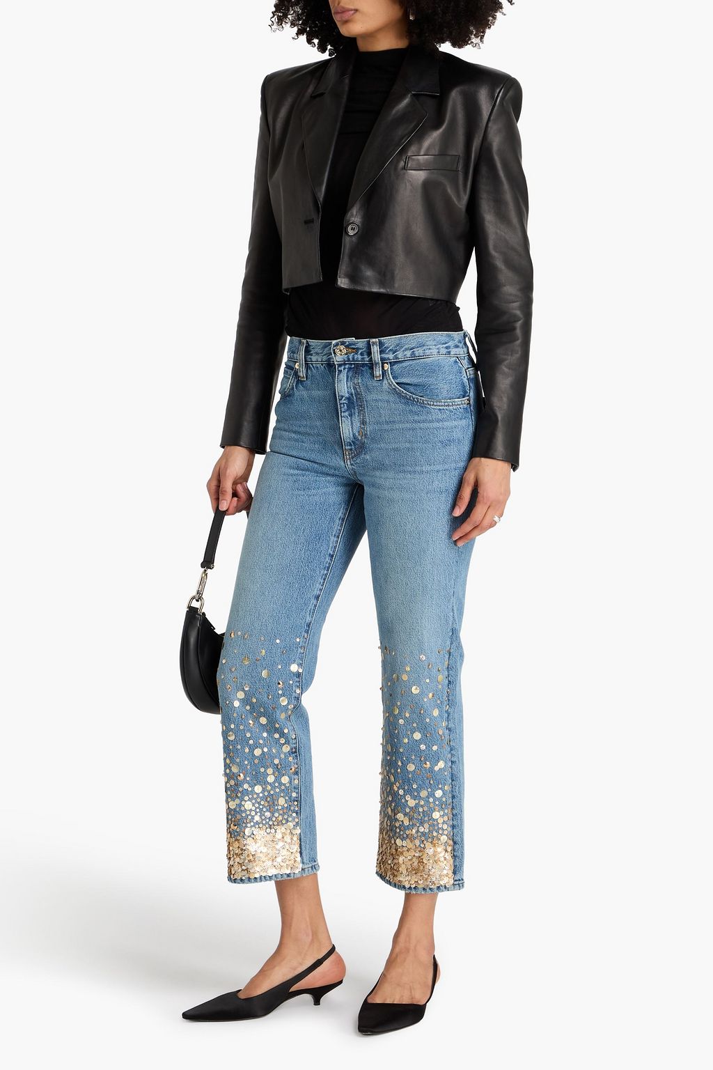 FRAME Embellished high-rise straight-leg jeans