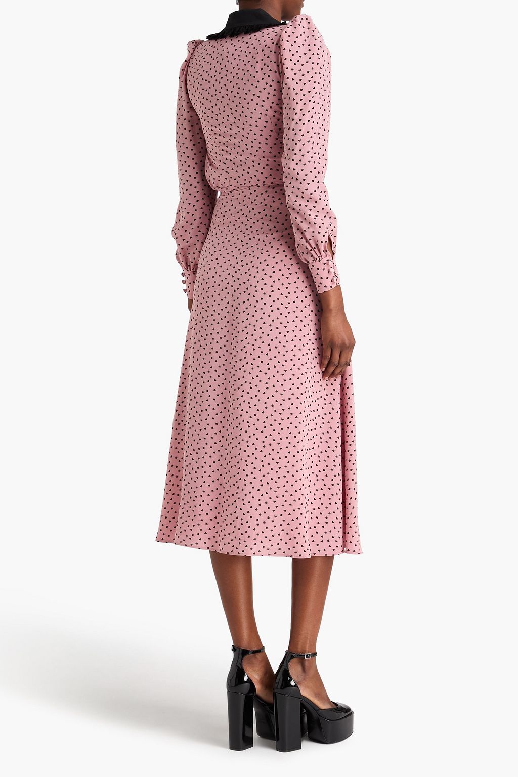 ALESSANDRA RICH فستان متوسط الطول من الحرير الصيني مزين بطبعات وبحواف بتطريز إنجليزي