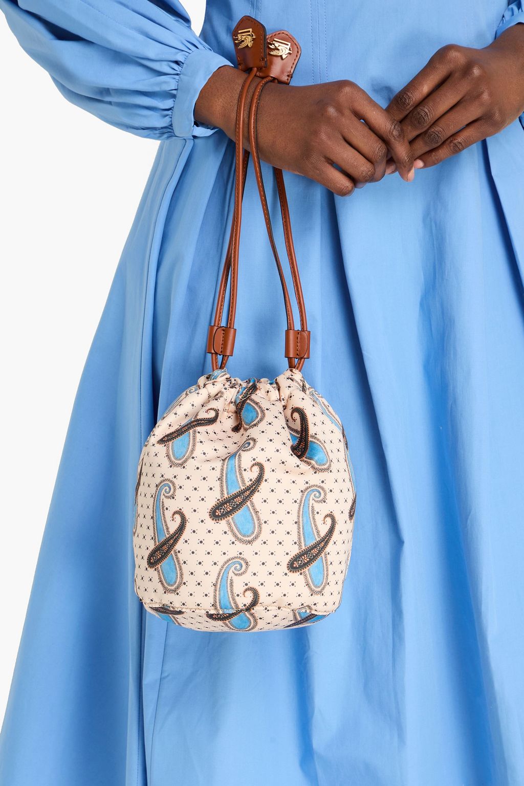 ETRO Leather-trimmed paisley-print satin pouch