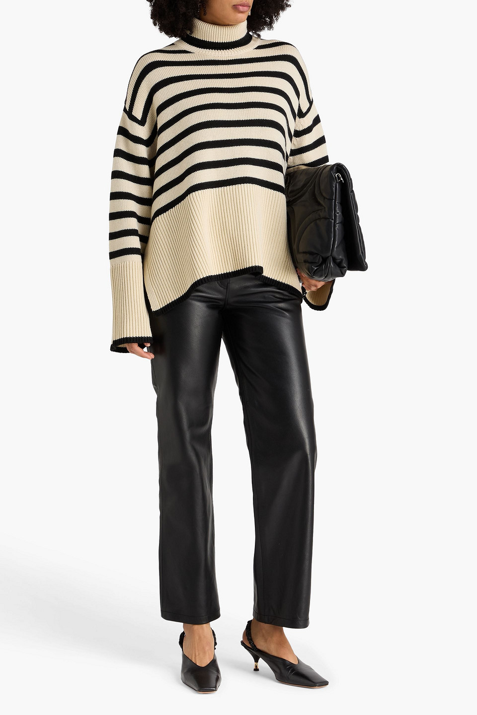 Totême Striped Wool And Cotton-blend Turtleneck Sweater In Sand