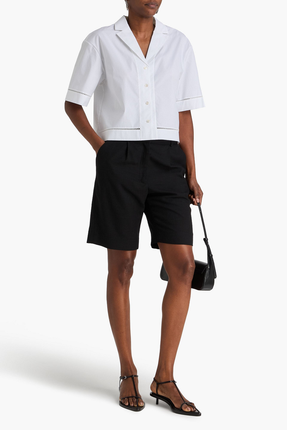  Theory - Cropped Stretch-cotton Poplin Shirt - White - M 