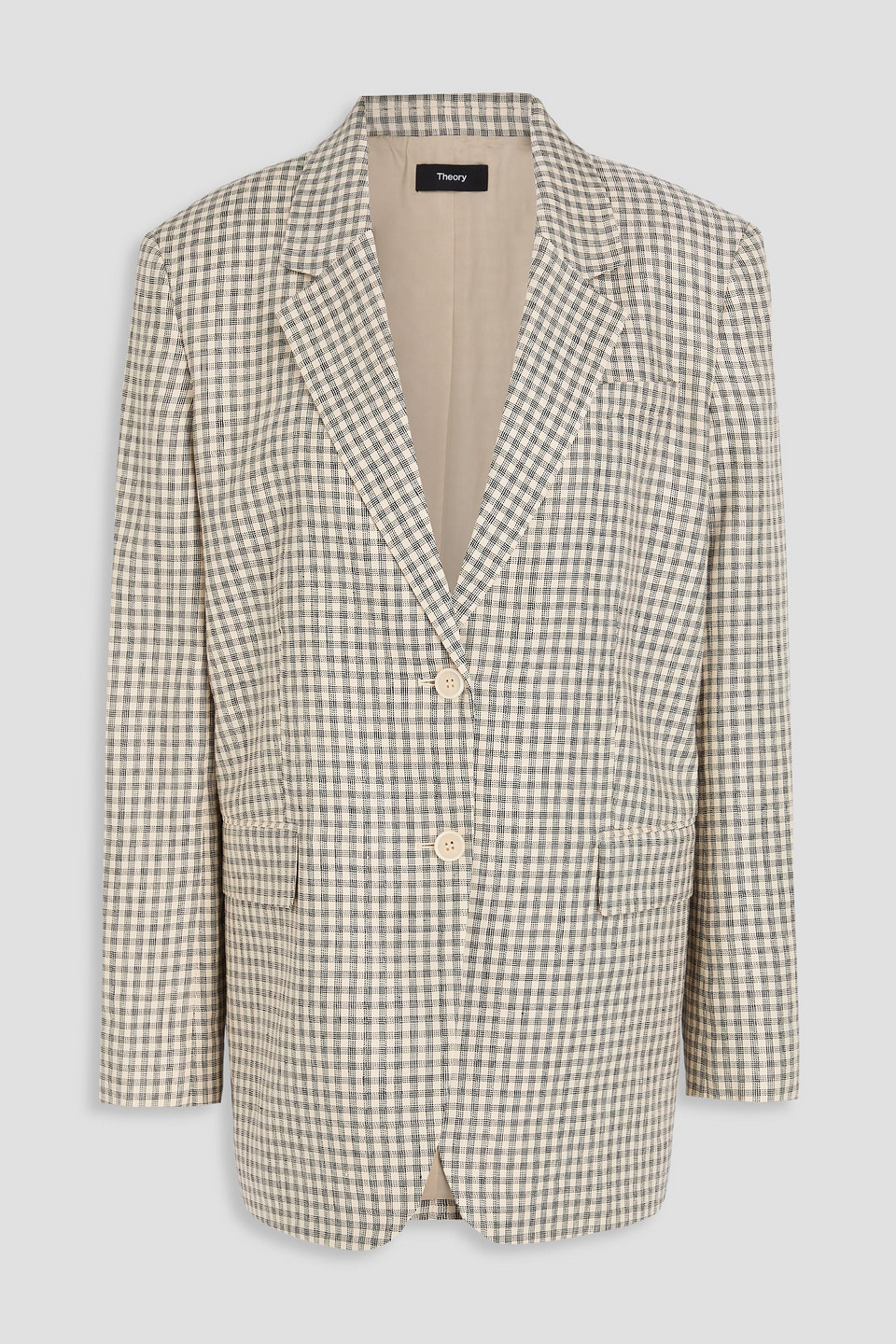 Theory Checked Linen-blend Jacquard Blazer In Neutral