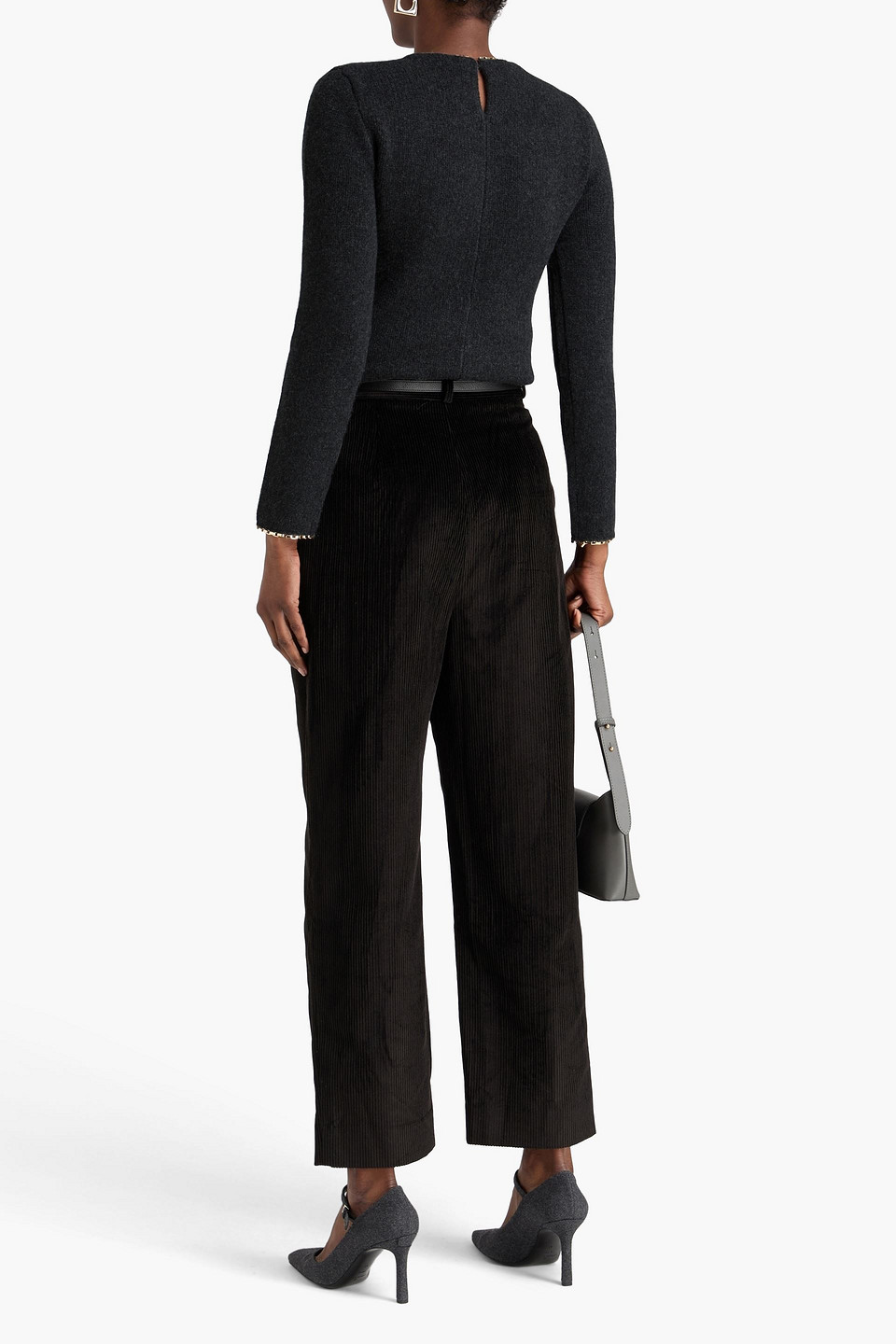 Totême Chain-embellished Mélange Wool And Cashmere-blend Sweater In Gray