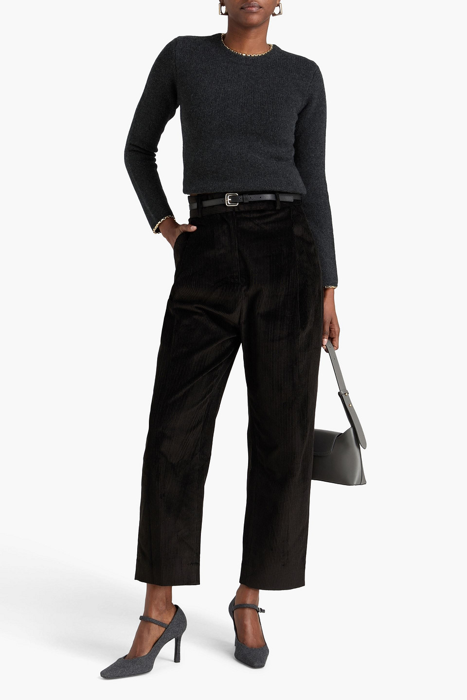 Totême Chain-embellished Mélange Wool And Cashmere-blend Sweater In Gray