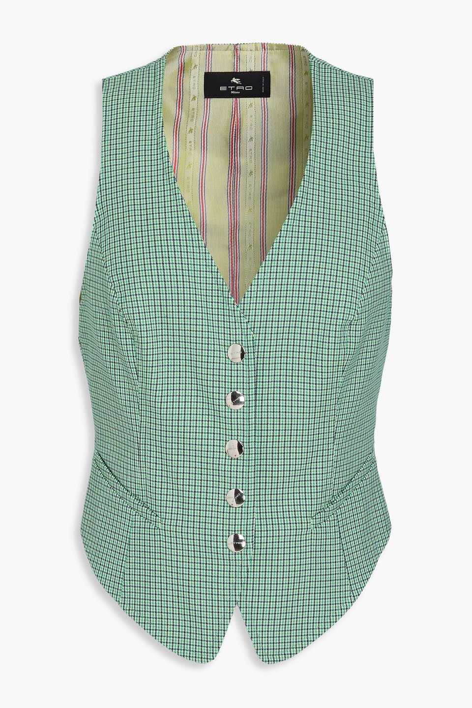 Etro Checked Tweed Waistcoat In Green