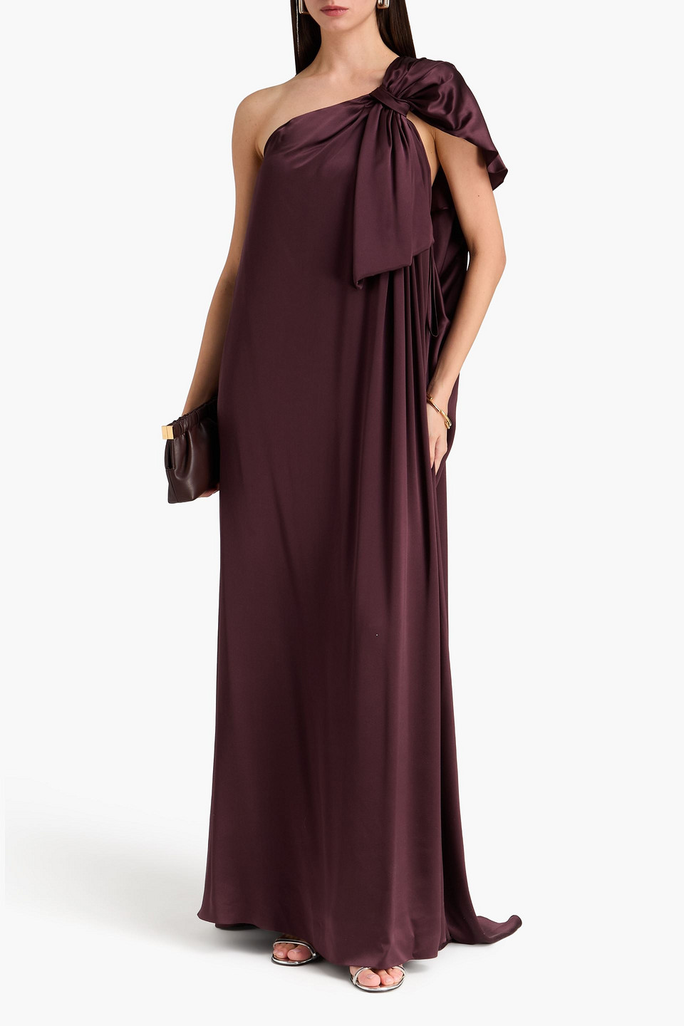  Roksanda - Robe „aeris“ Aus Seidensatin Mit Schleife Und Asymmetrischer Schulterpartie - Burgunderrot - Uk 6 