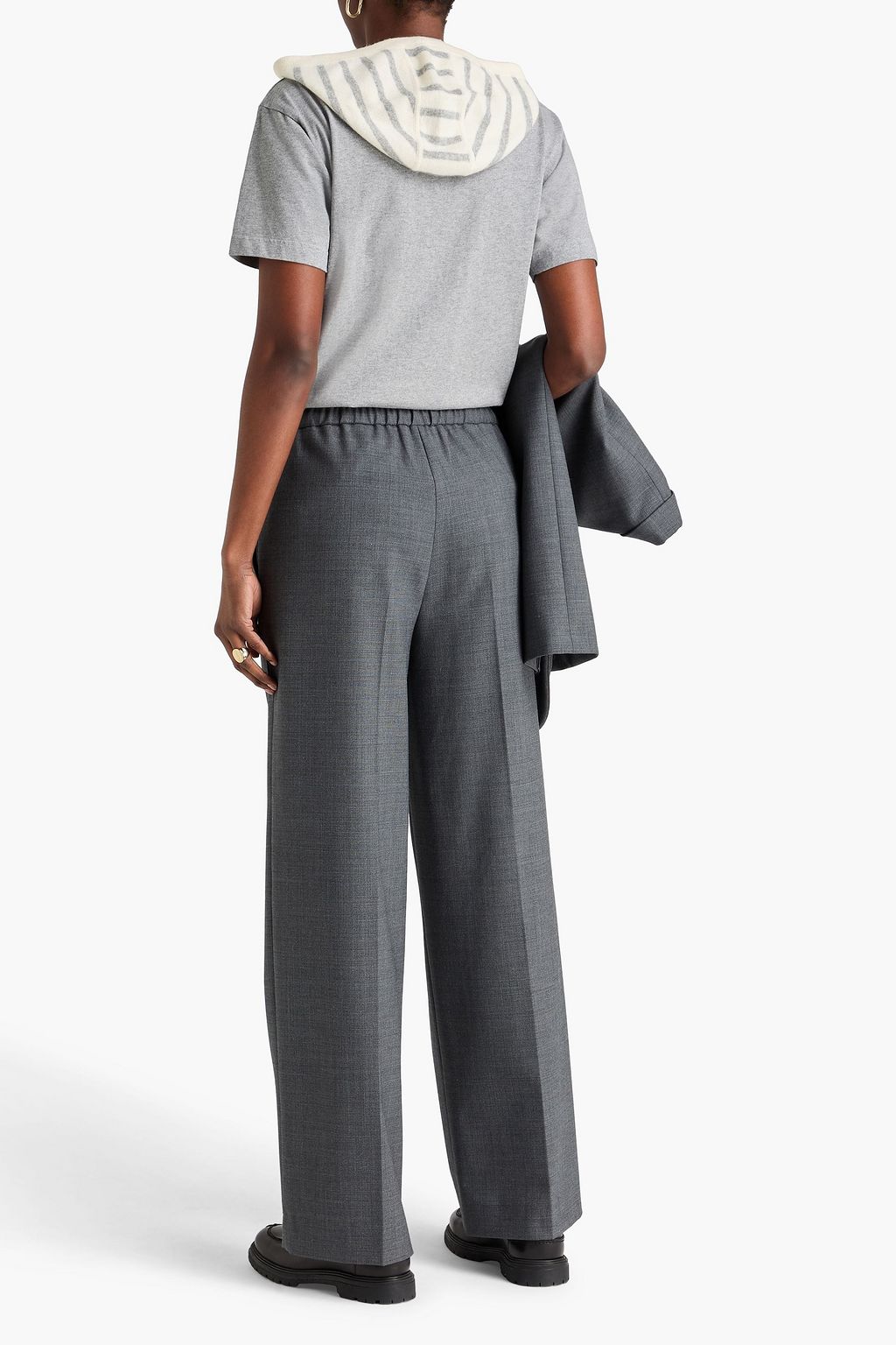 VERONICA BEARD Striped cashmere hooded dickey