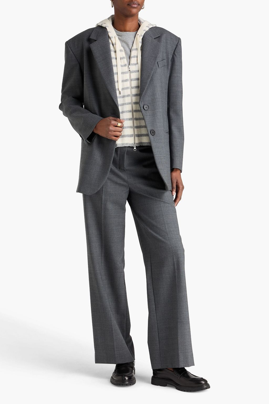 VERONICA BEARD Striped cashmere hooded dickey