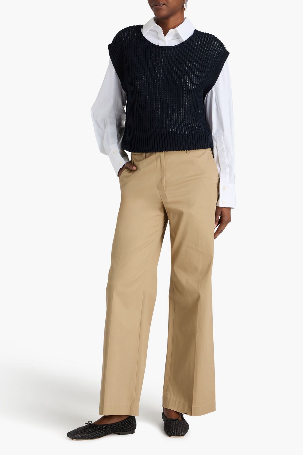 THEORY Cotton-blend twill wide-leg pants