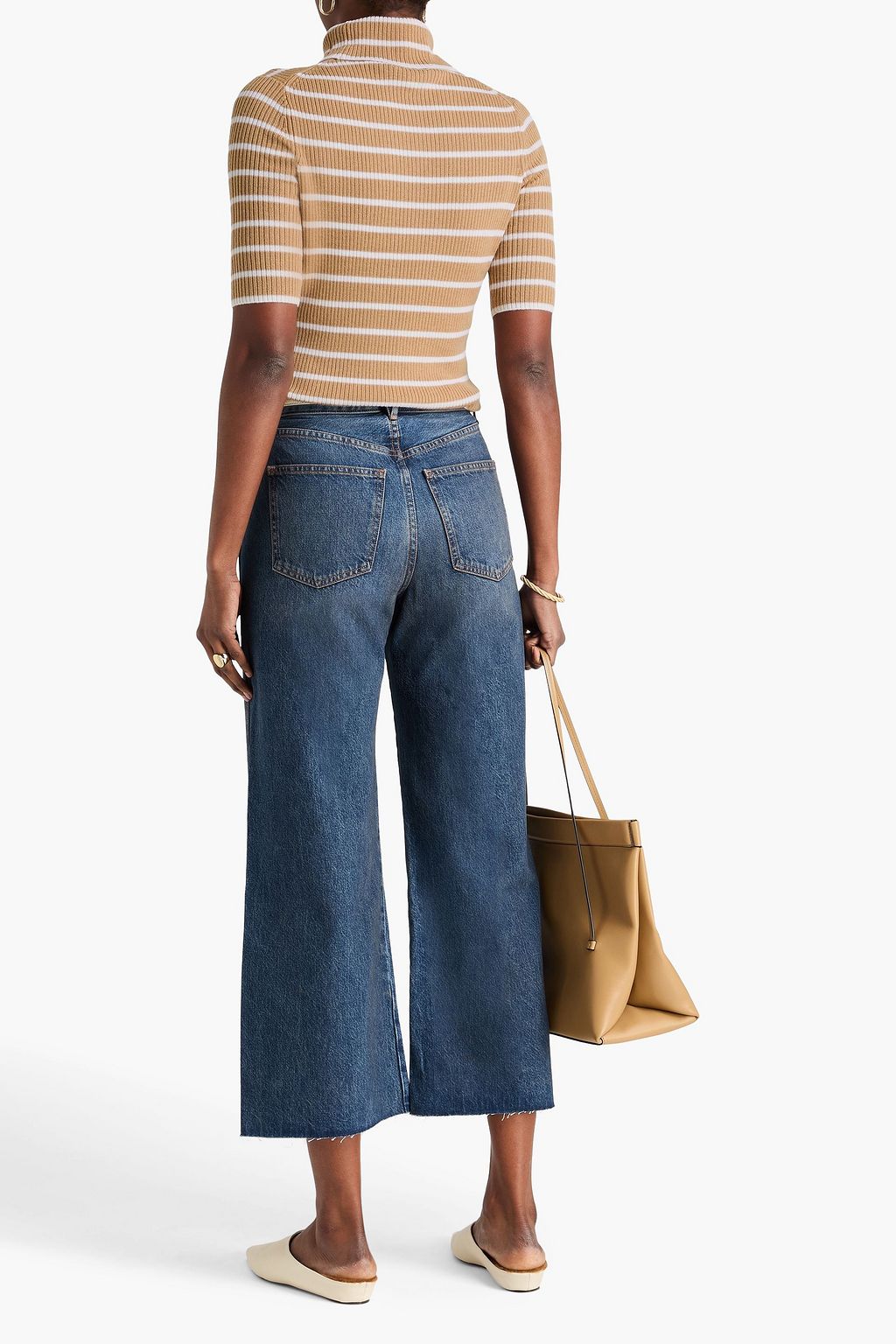 VERONICA BEARD Katrina striped ribbed wool turtleneck sweater