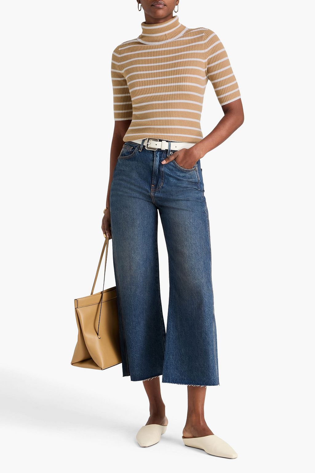 VERONICA BEARD Katrina striped ribbed wool turtleneck sweater