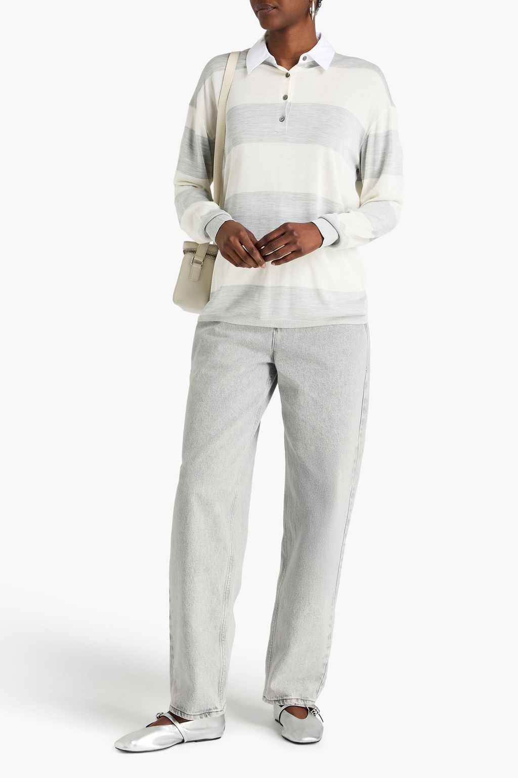 THEORY Striped silk polo sweater