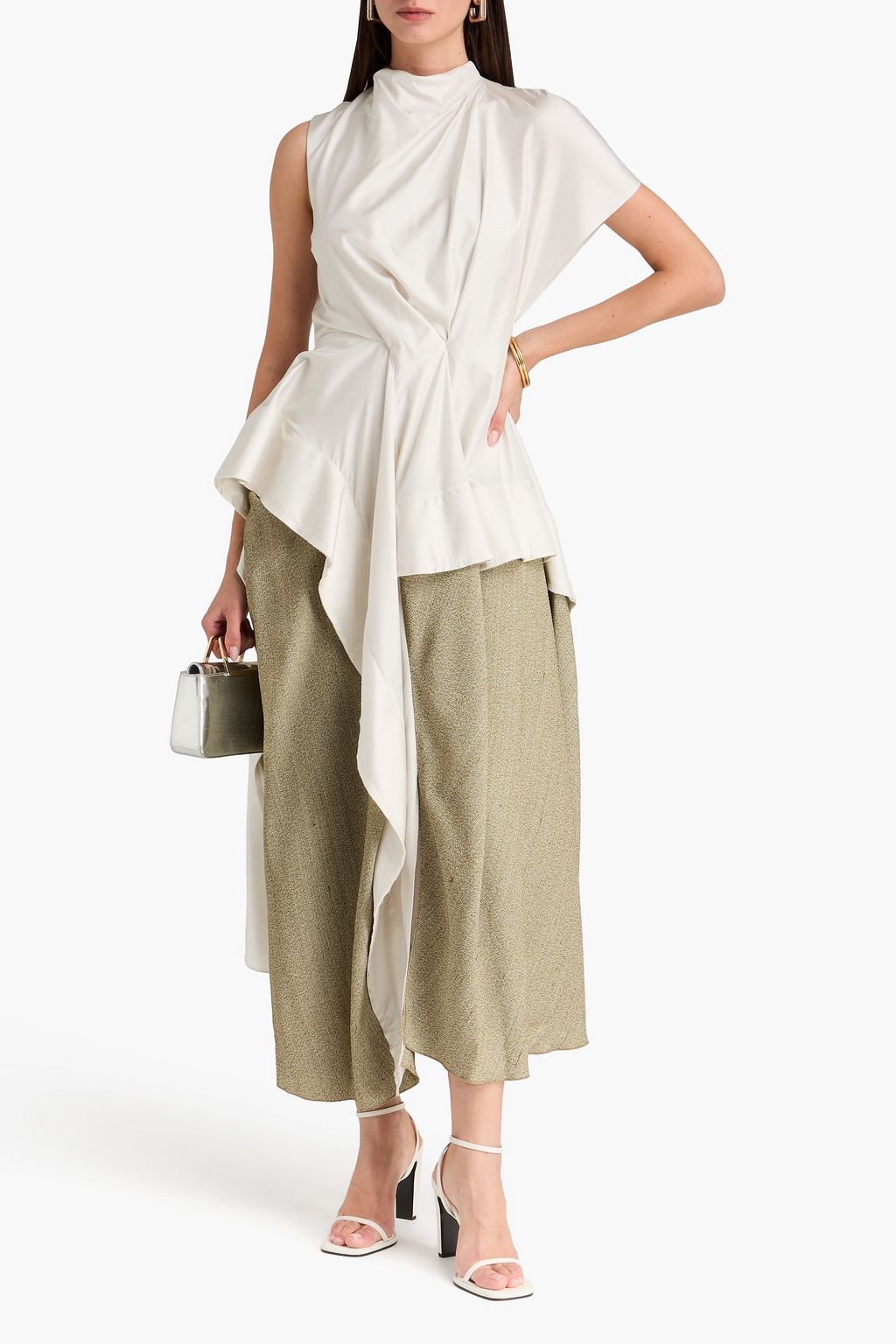 ROKSANDA Meena draped silk-dupioni and crepe maxi dress