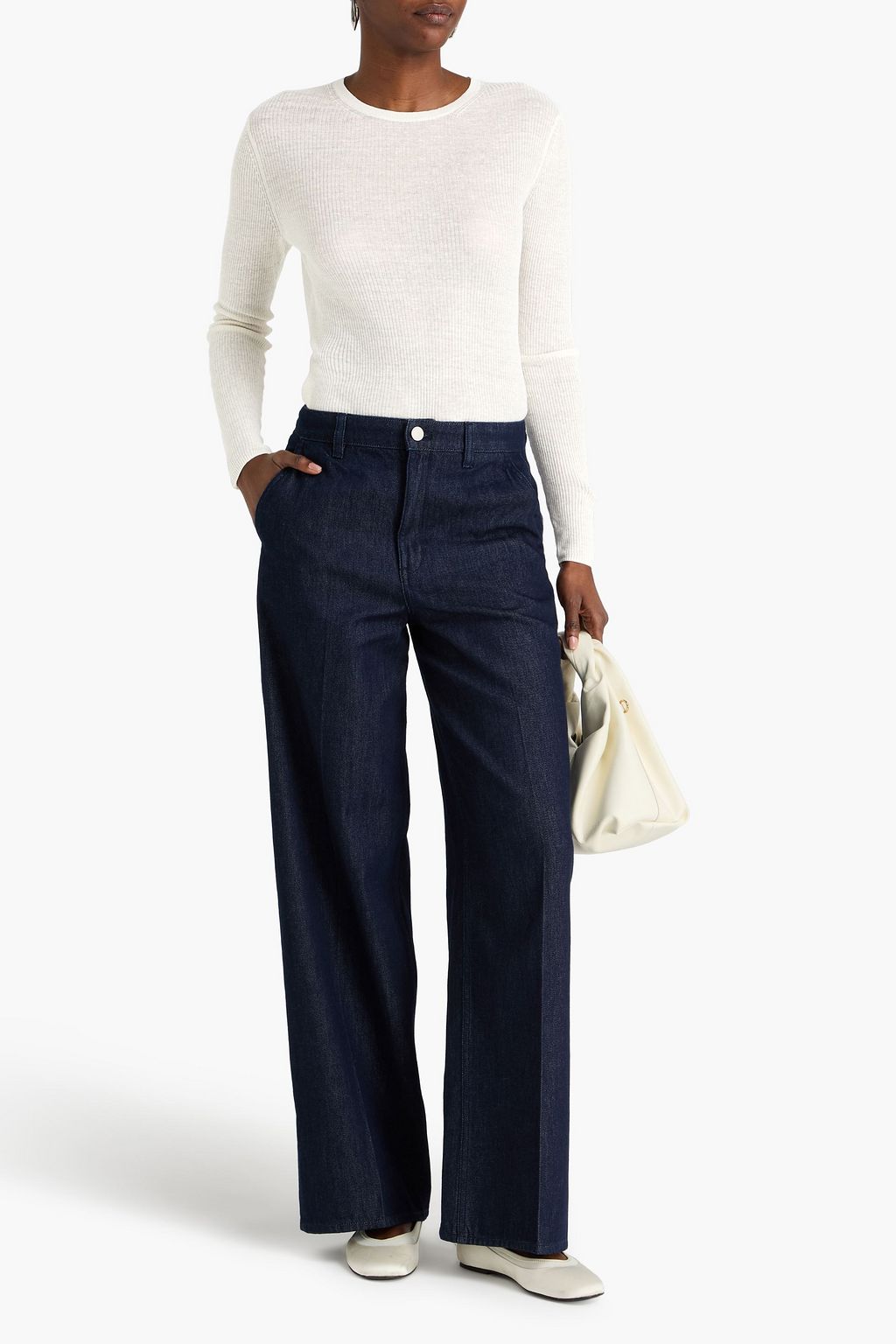 THEORY Ribbed linen-blend top