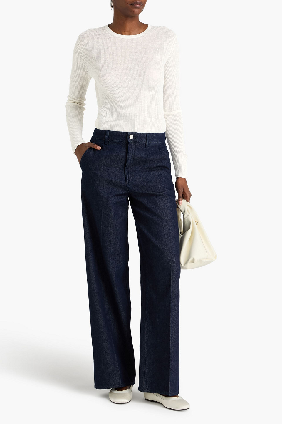  Theory - Ribbed Linen-blend Top - Weiß - S 