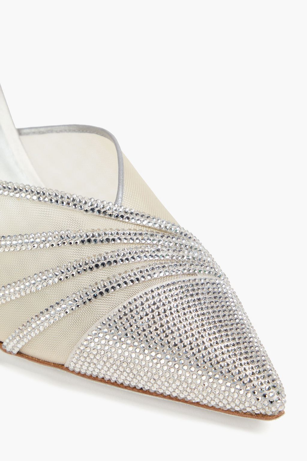 RENE' CAOVILLA Emily crystal-embellished satin and mesh mules