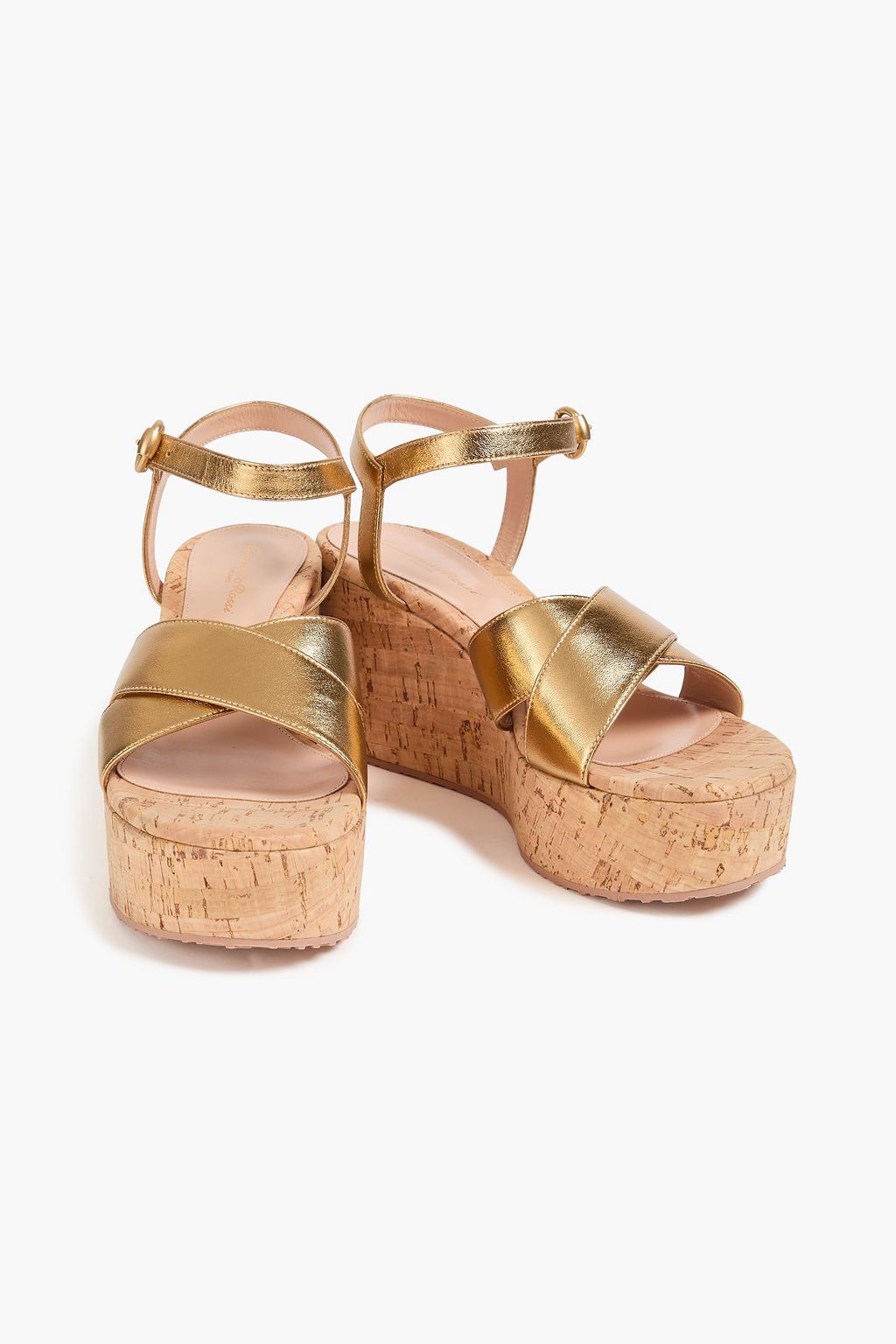 GIANVITO ROSSI صندل بكعب ويدج من الجلد بلون معدني