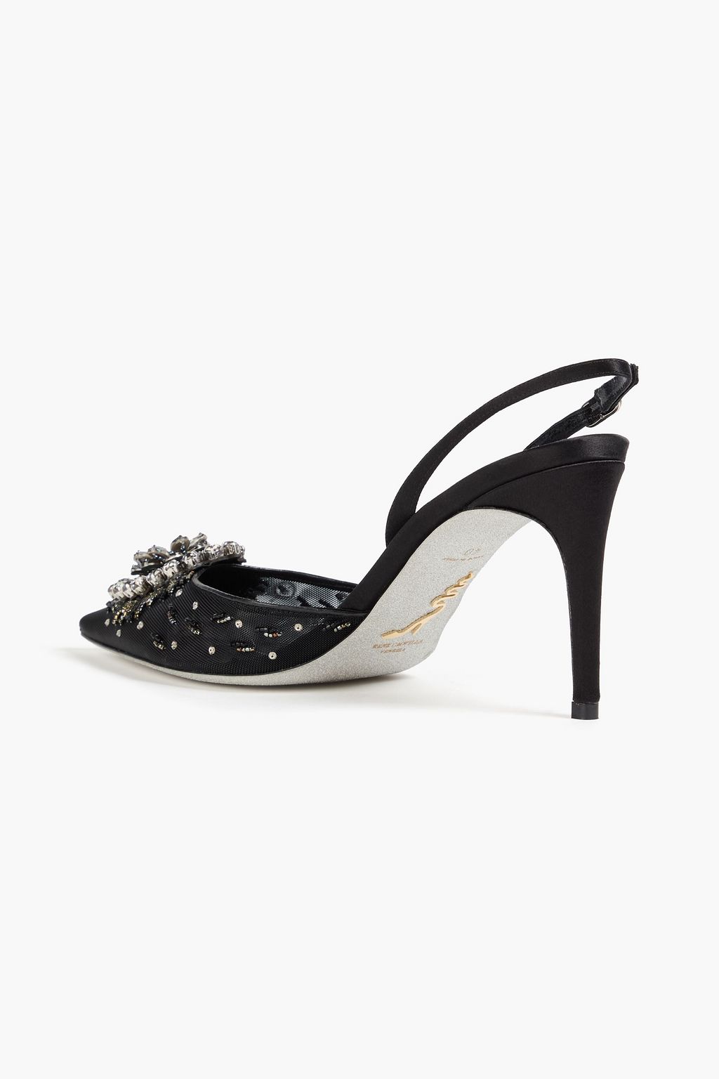 RENE' CAOVILLA Barbara embellished satin slingback pumps