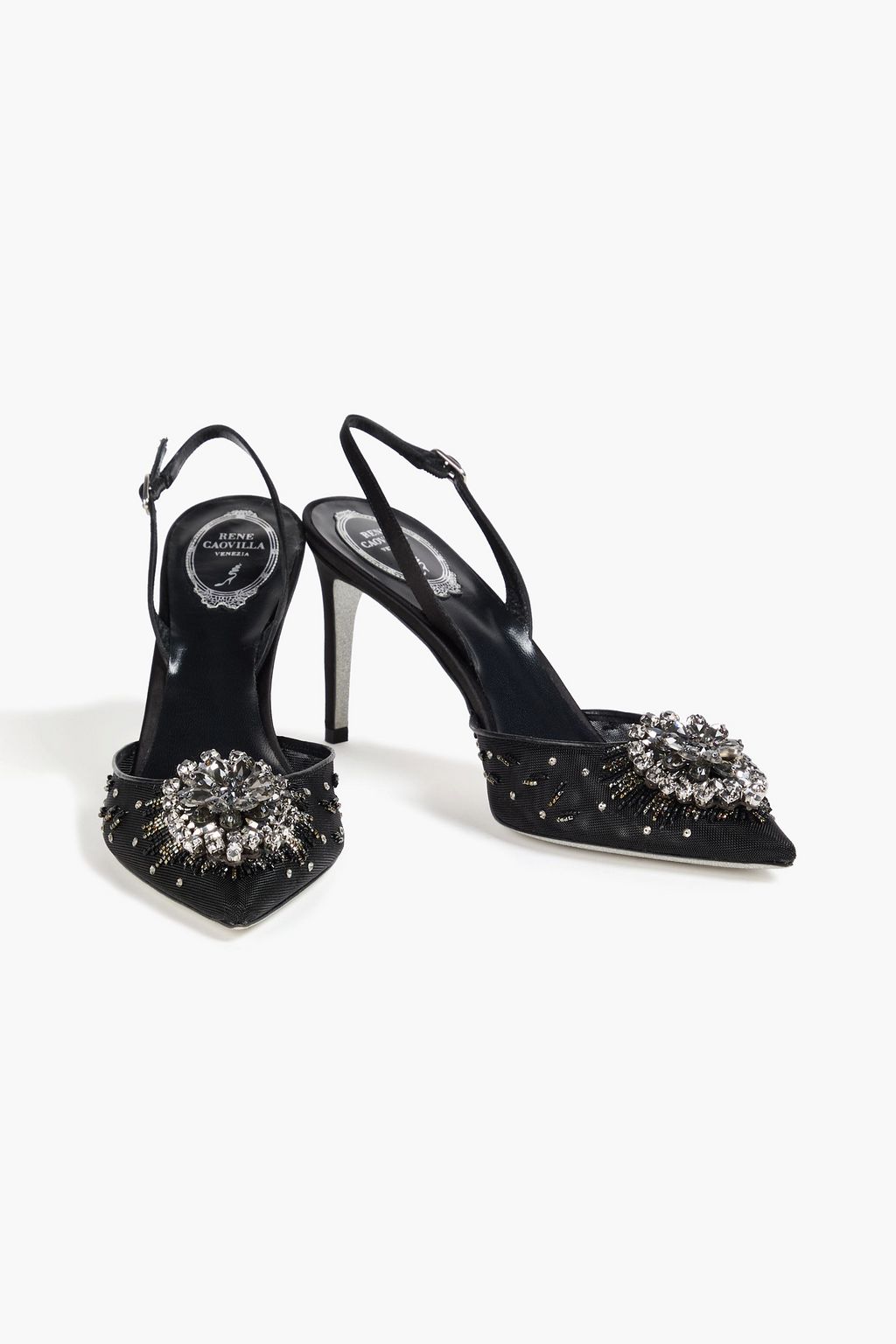 RENE' CAOVILLA Barbara embellished satin slingback pumps
