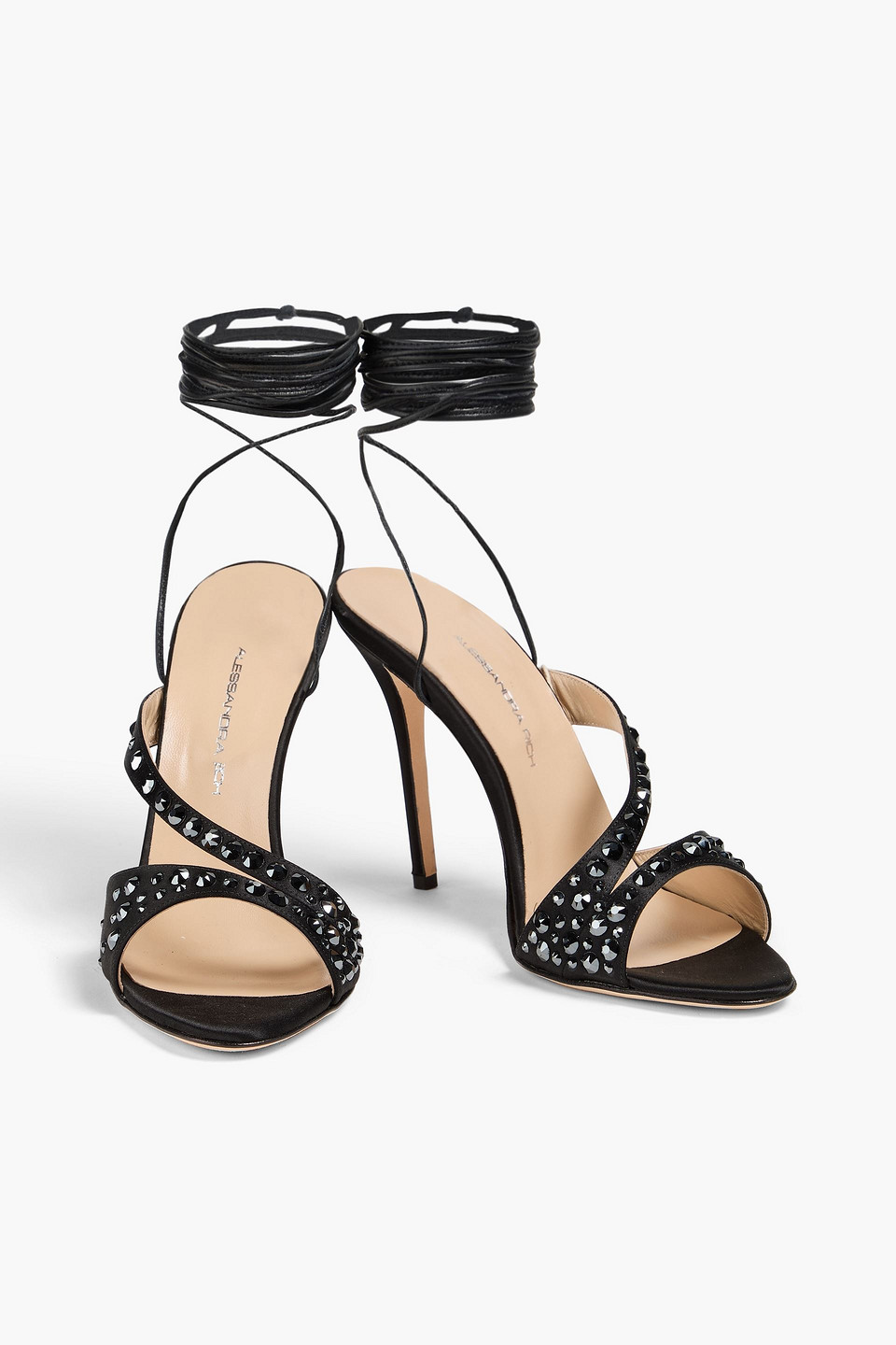  Alessandra Rich - Crystal-embellished Satin Sandals - Black - Eu 37 