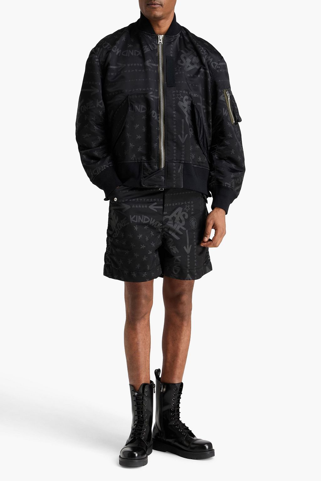 SACAI Printed cotton-blend shell bomber jacket