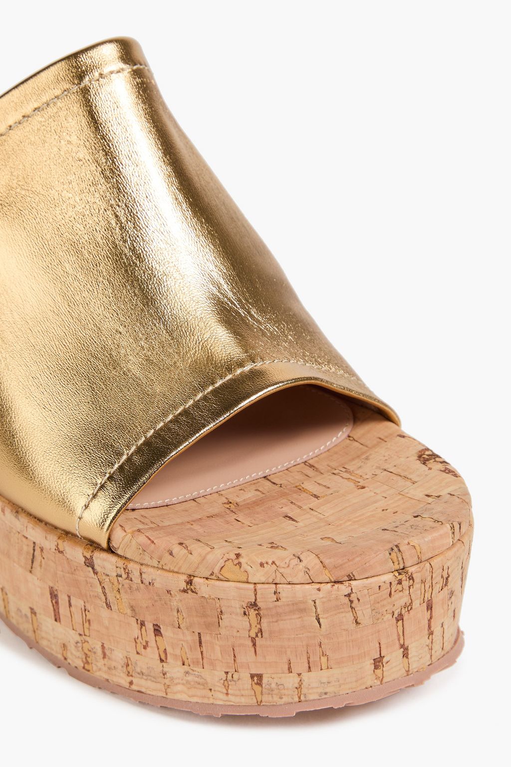 GIANVITO ROSSI حذاء ميول بكعب ويدج من الجلد بلون معدني