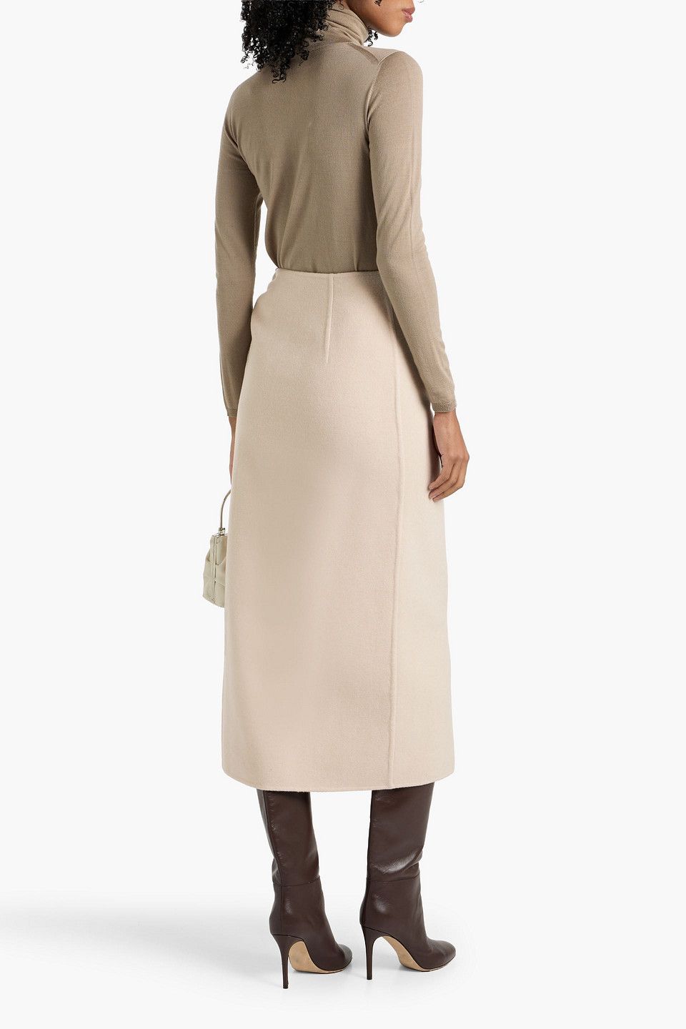 Max Mara Zuppa Wrap-effect Wool And Cashmere-blend Felt Midi Skirt In Neutral