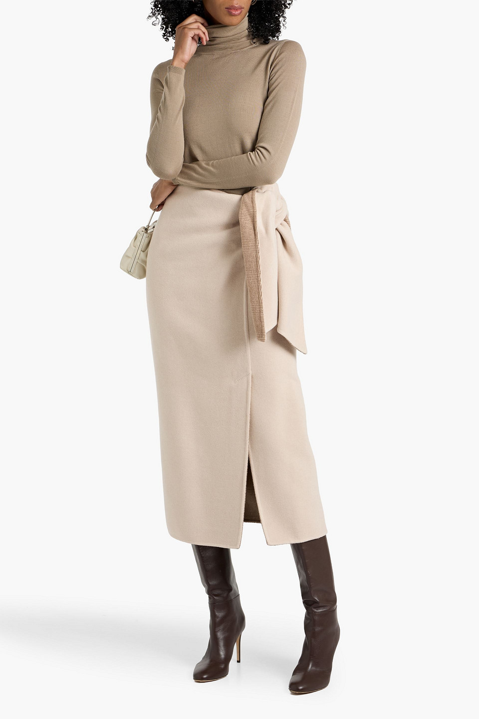 Max Mara Zuppa Wrap-effect Wool And Cashmere-blend Felt Midi Skirt In Neutral