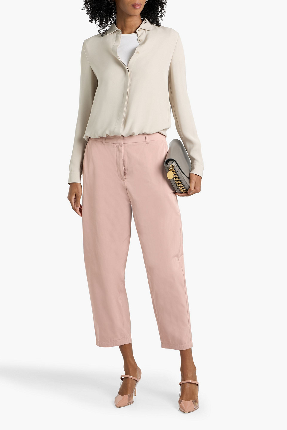 Max Mara Candore Cropped Twill Tapered Pants In Pink