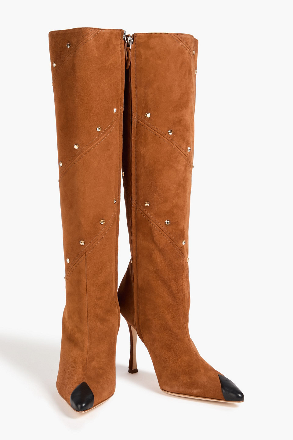  Alessandra Rich - Crystal-embellished Suede Knee Boots - Brown - Eu 36 