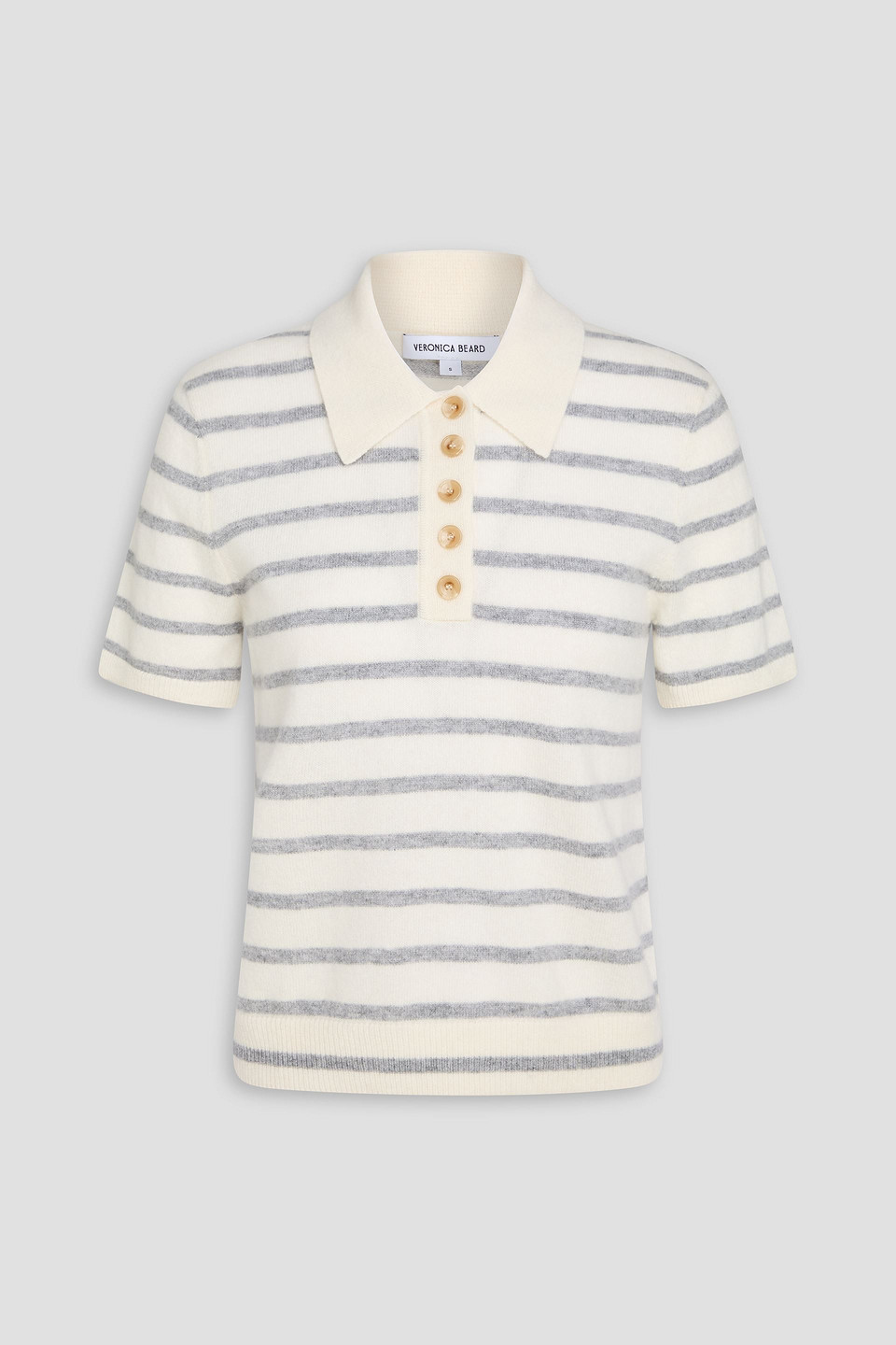 Veronica Beard Brandt Striped Cashmere Polo Sweater In White