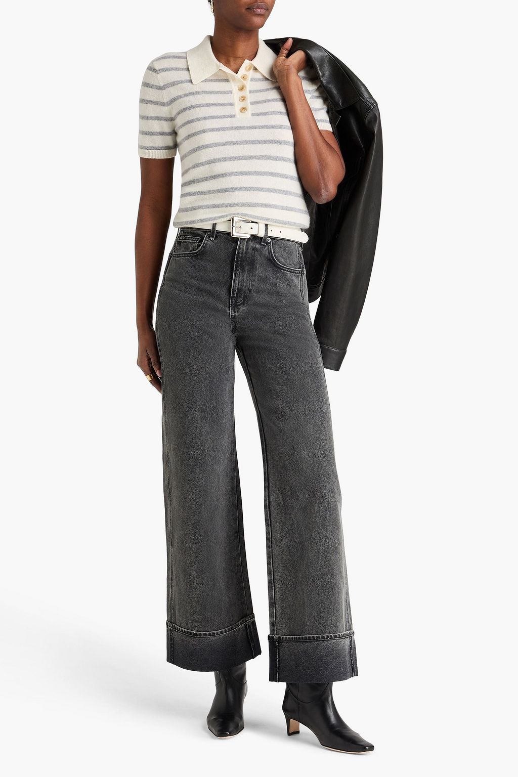 VERONICA BEARD Brandt striped cashmere polo sweater