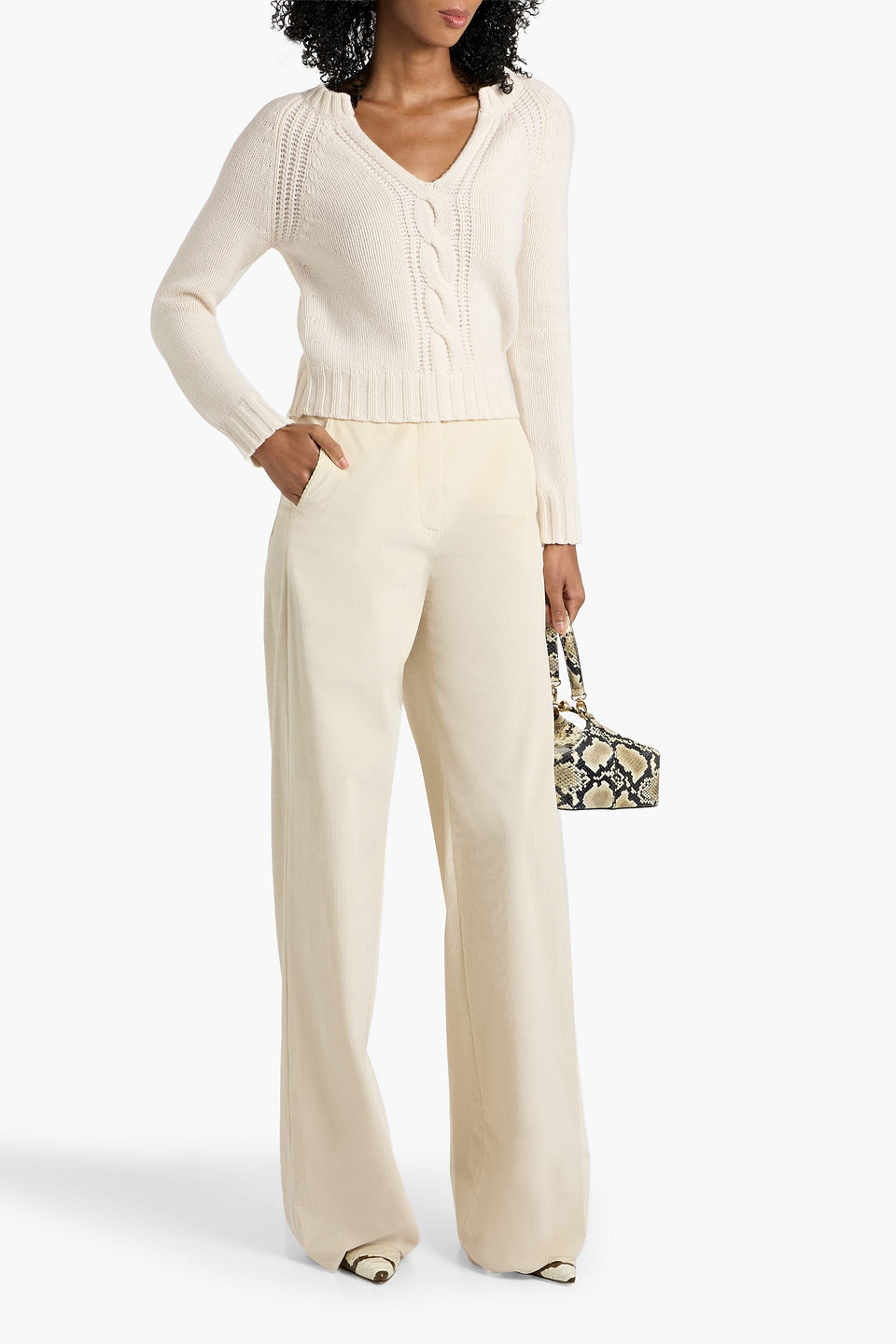 Max Mara Tritone Cotton-blend Corduroy Wide-leg Pants In White