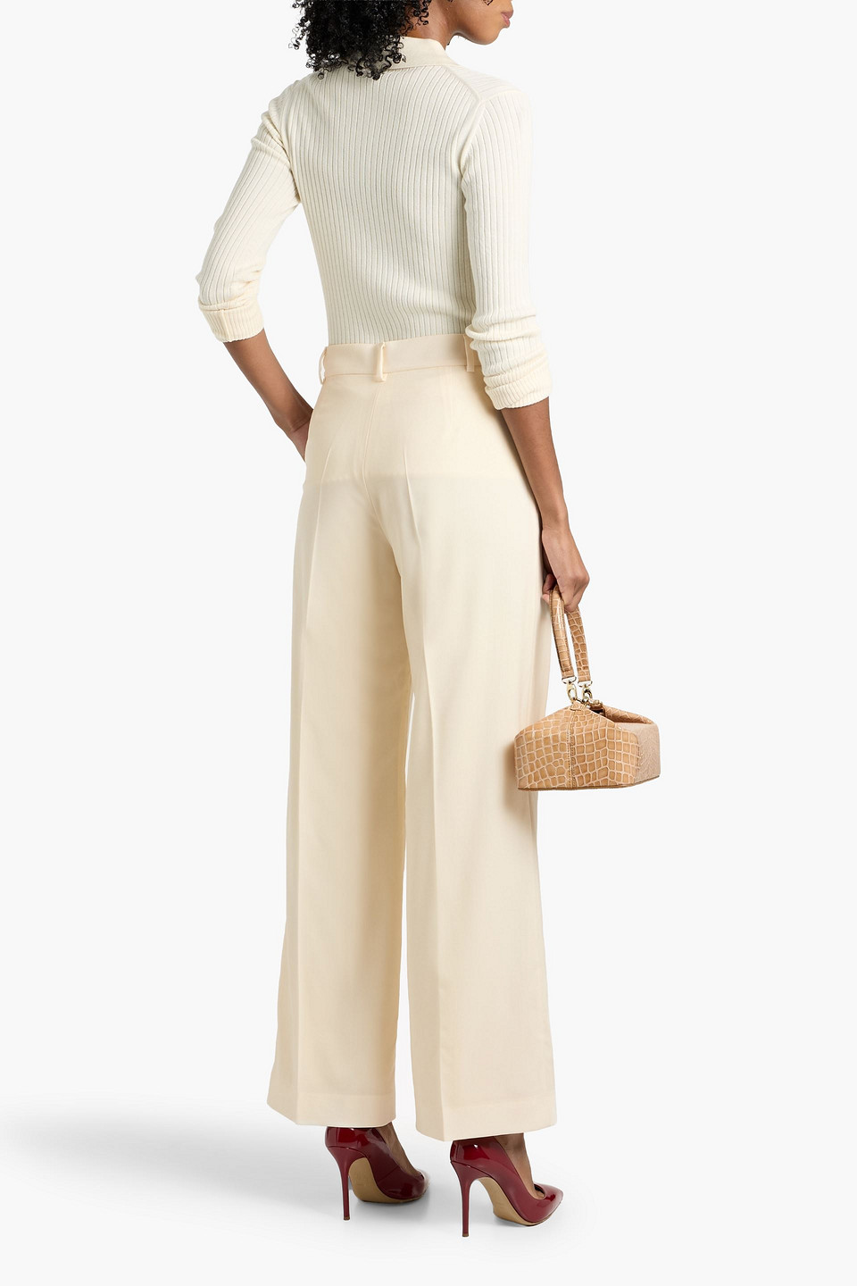 Weekend Max Mara Verdun Wool-crepe Wide-leg Pants In Sand