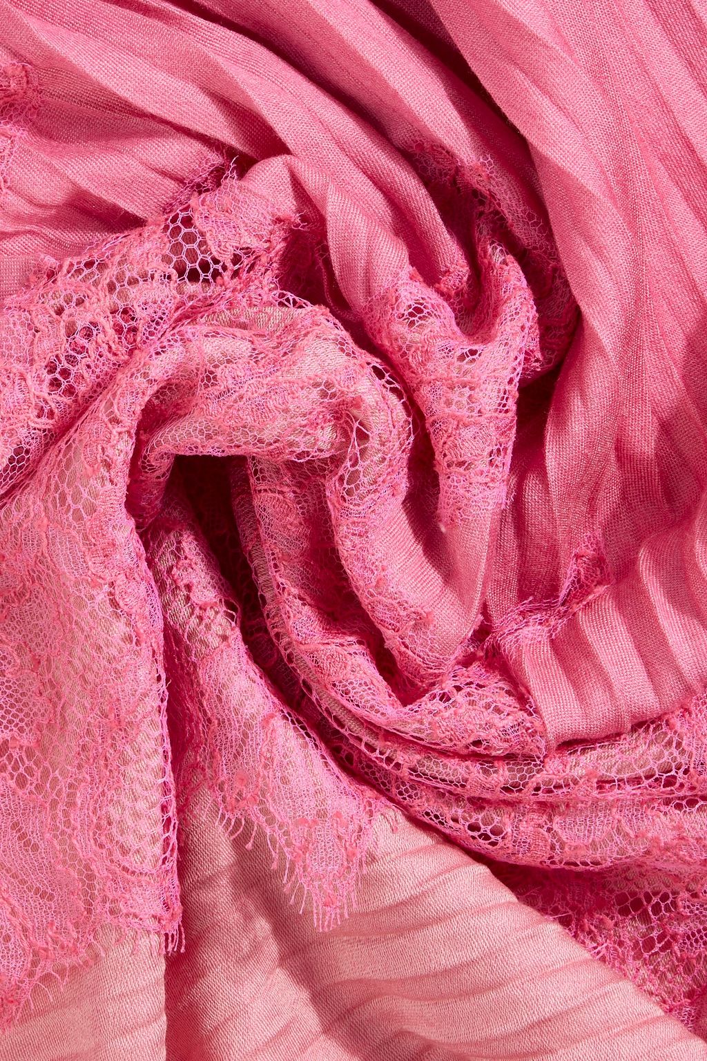 VALENTINO GARAVANI Lace-trimmed plissé wool and silk-blend scarf