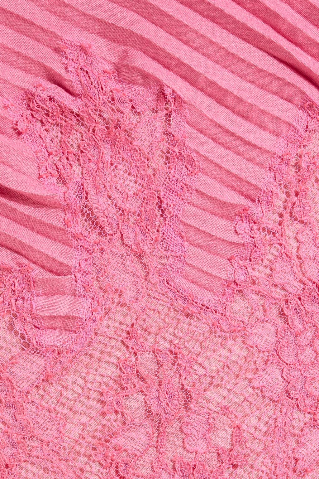 VALENTINO GARAVANI Lace-trimmed plissé wool and silk-blend scarf