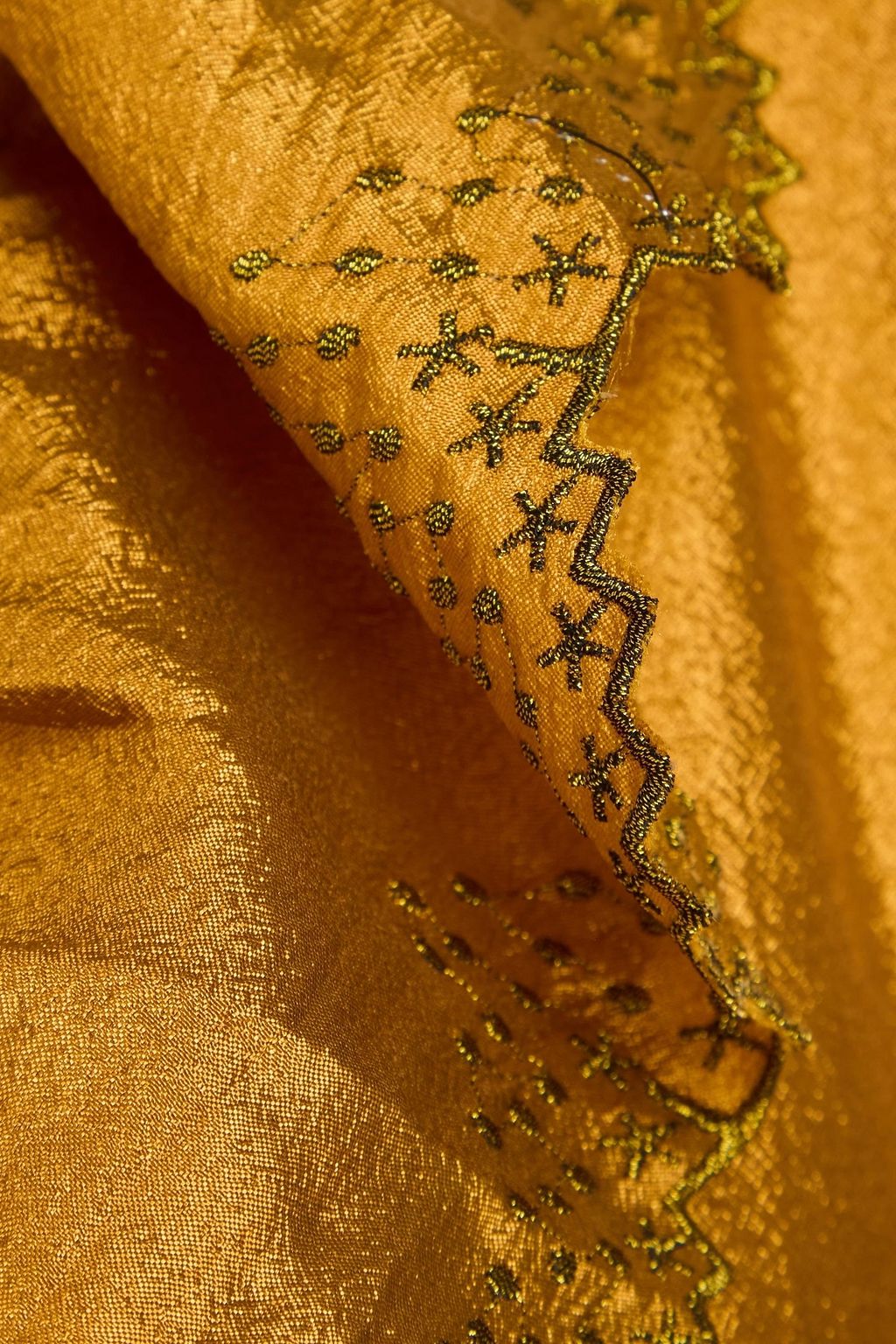 STINE GOYA Embroidered ruffled satin-crepe midi wrap dress