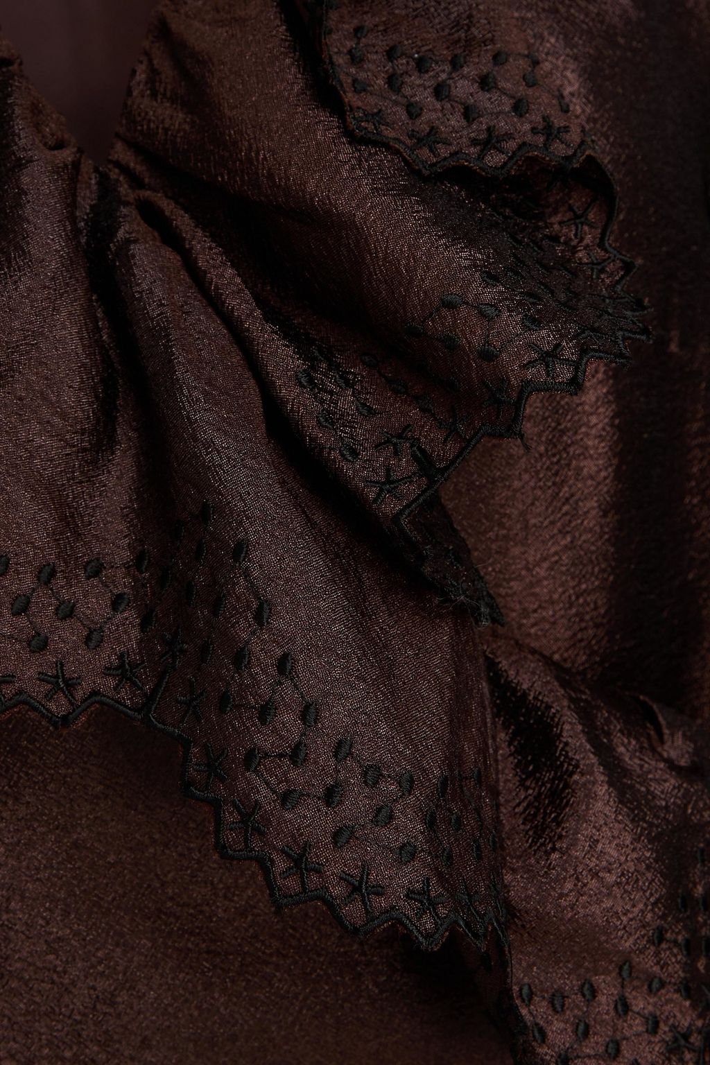 STINE GOYA Embroidered ruffled satin-crepe midi wrap dress